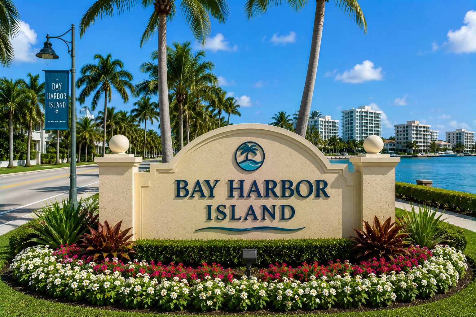 Bay Harbor Islands luxury waterfront residences, tropical island community, and upscale coastal living during daytime