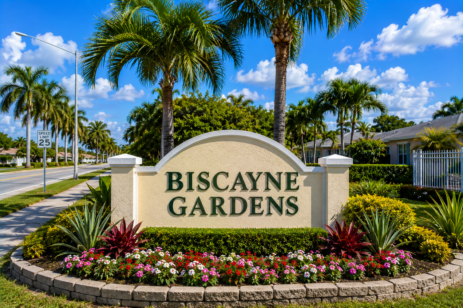 Biscayne Gardens Miami residential neighborhood, suburban homes, and tropical community living during daytime