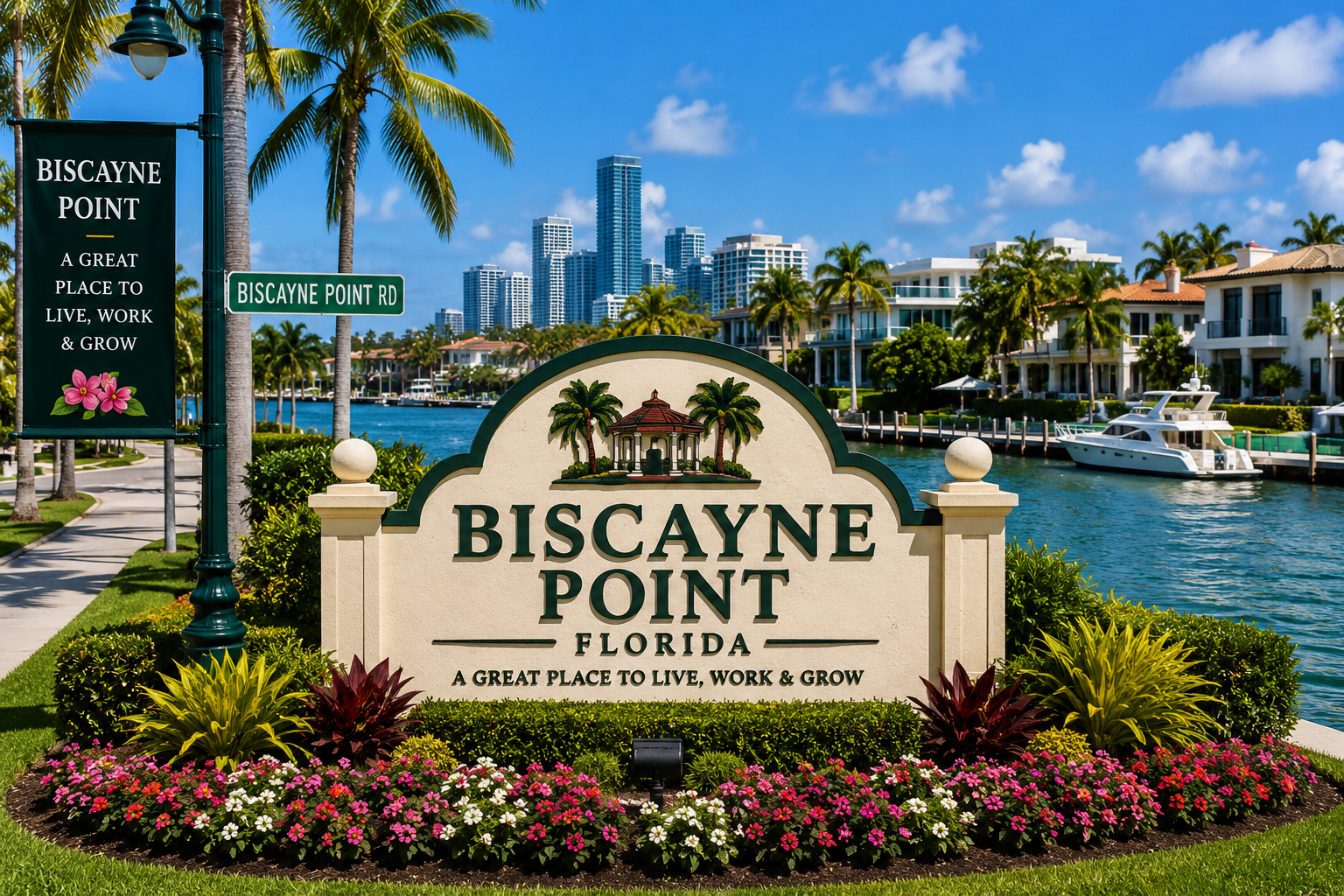 Biscayne Point Miami luxury waterfront real estate, upscale homes, tropical residential living, and Miami Beach neighborhood during daytime
