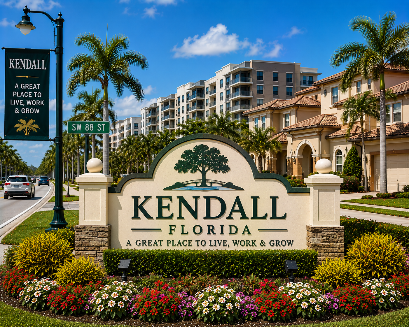 Kendall Miami residential real estate, homes, apartments, condos, and suburban community living during daytime