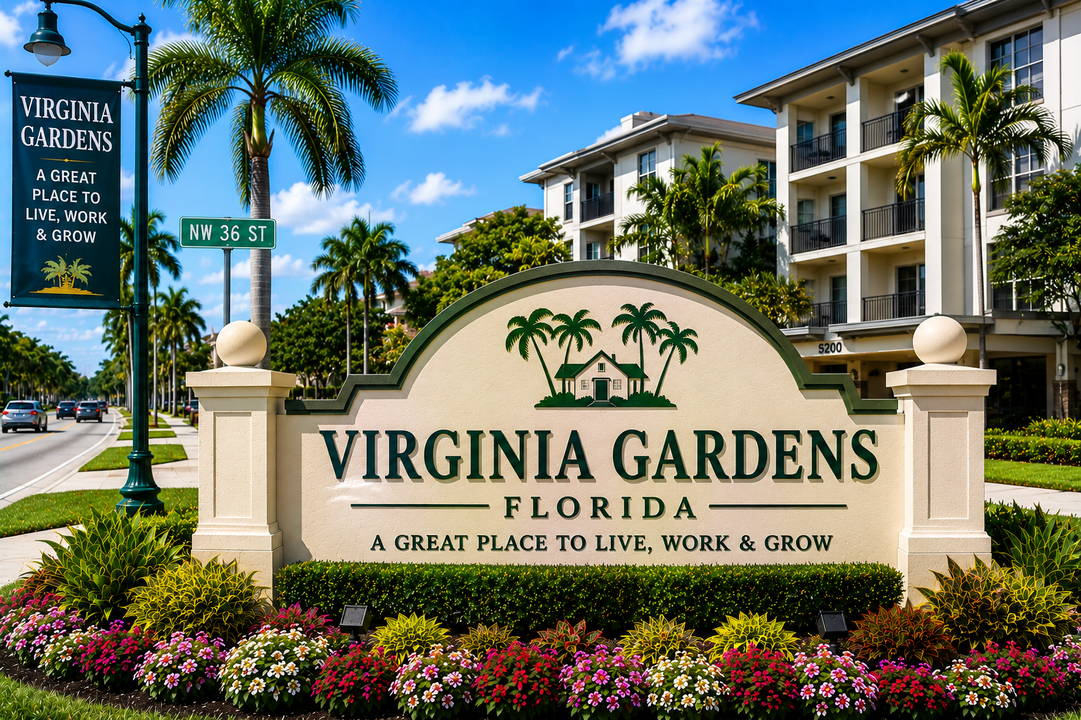 Virginia Gardens Miami residential real estate, homes, apartments, and suburban community living during daytime