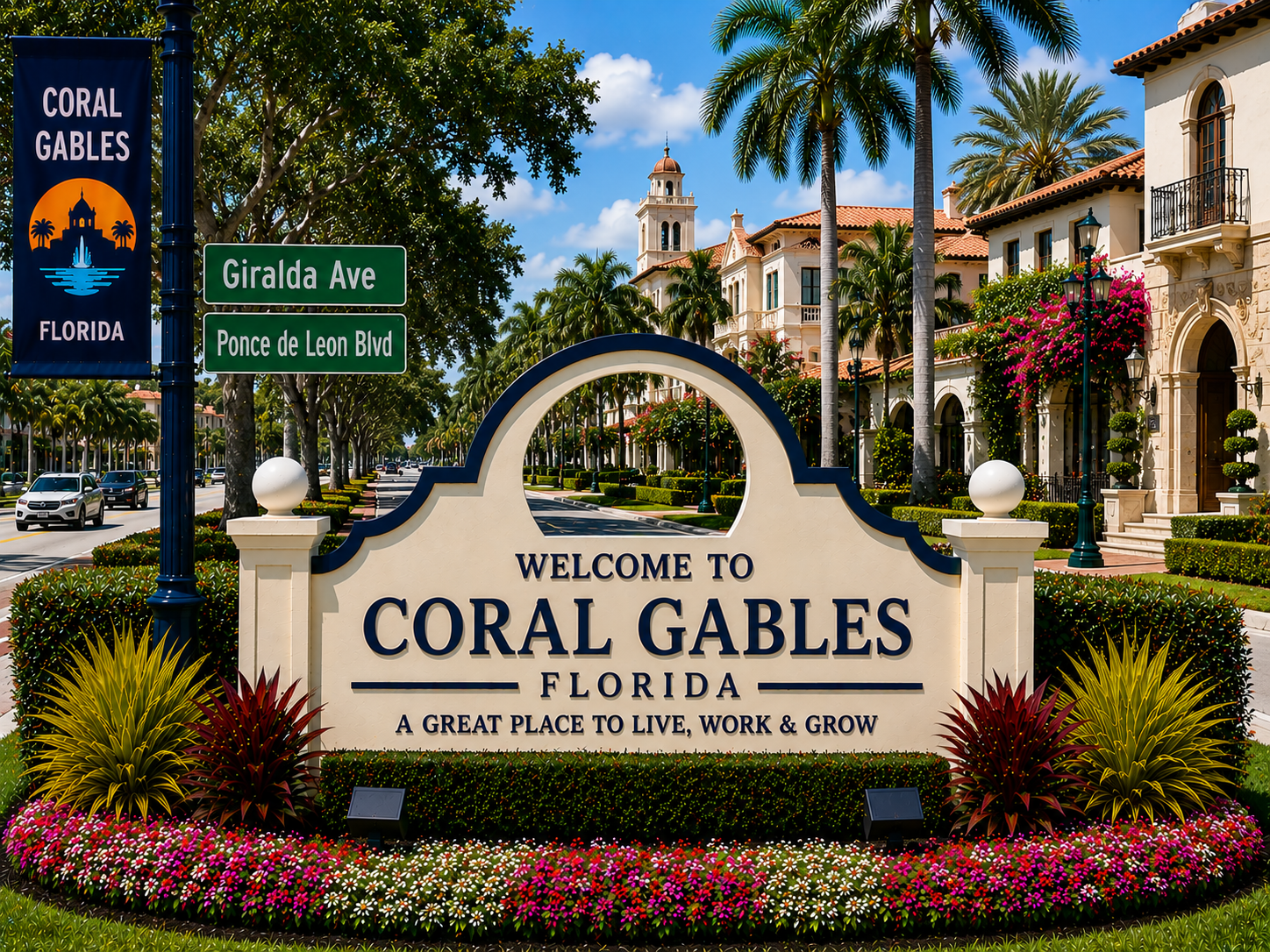 Coral Gables luxury real estate, Mediterranean estates, upscale residential homes, elegant tree-lined boulevards, luxury condominiums, and prestigious Miami neighborhood during daytime