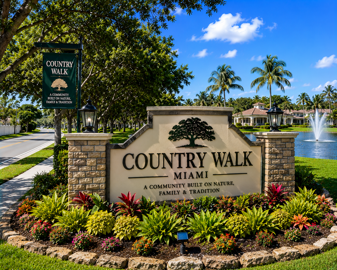 Country Walk Miami residential real estate, single-family homes, suburban community, and family-friendly living during daytime