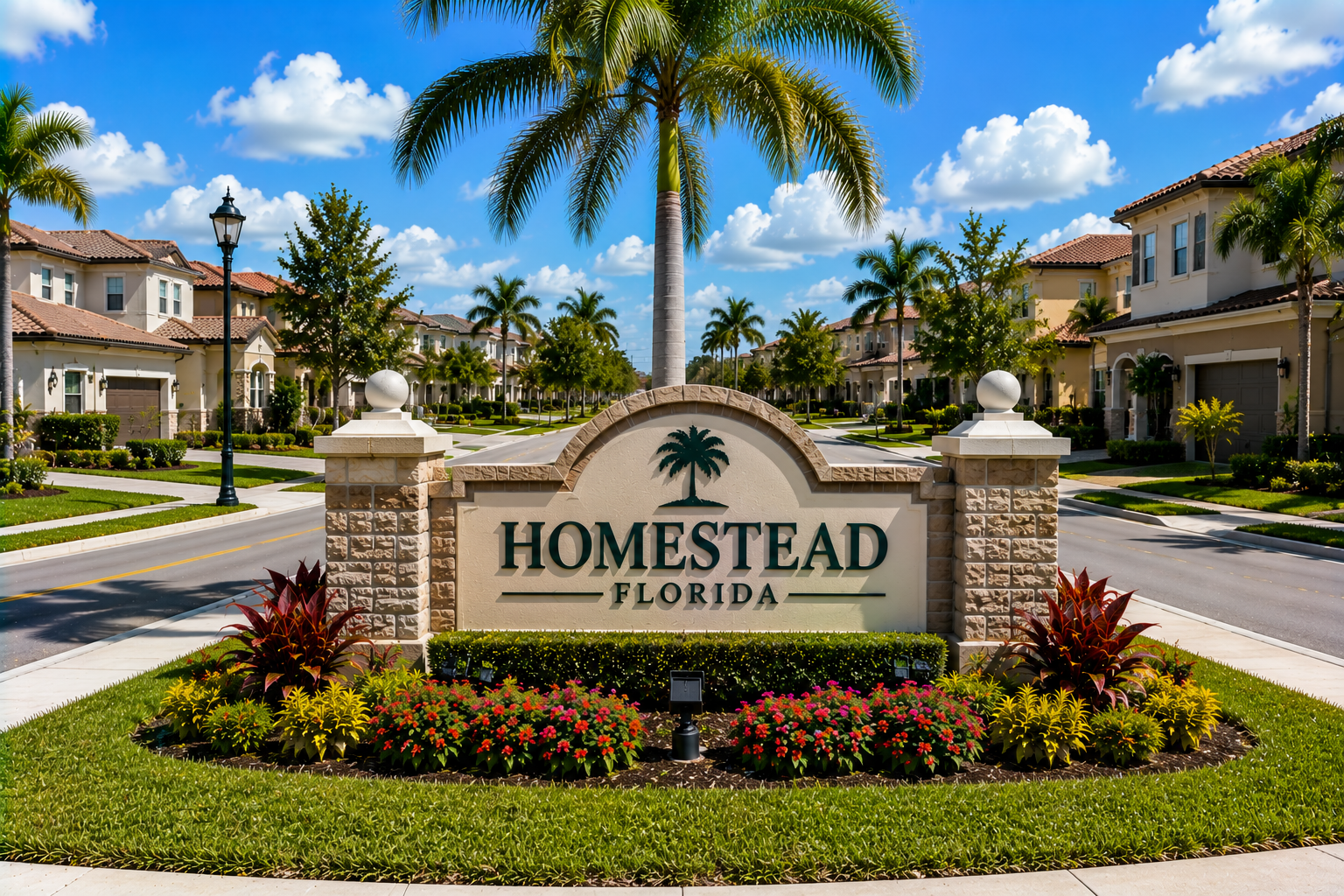 Homestead Miami residential real estate, new construction homes, suburban community living, and South Miami-Dade neighborhood during daytime