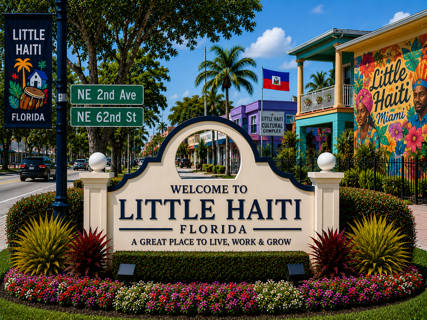 Little Haiti Miami real estate, residential homes, colorful urban neighborhood, cultural community living, Miami homes for sale, rental properties, and neighborhood lifestyle during daytime