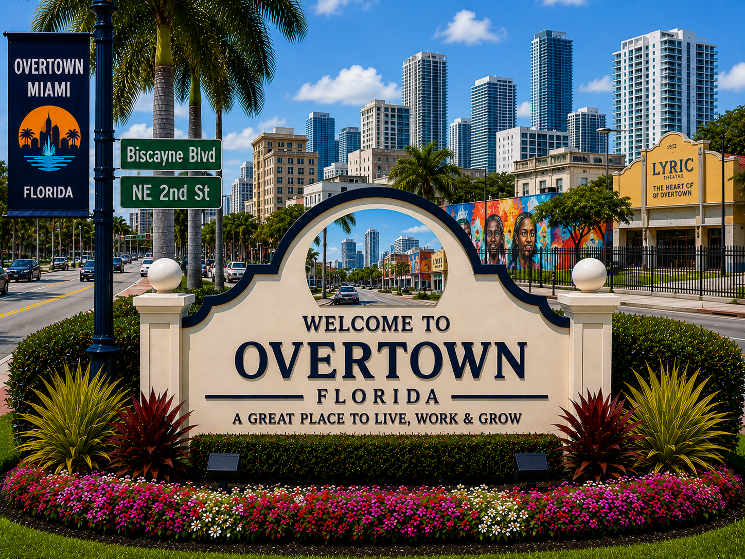 Overtown Miami urban real estate, residential homes, redevelopment properties, city living, historic Miami neighborhood, and modern skyline during daytime