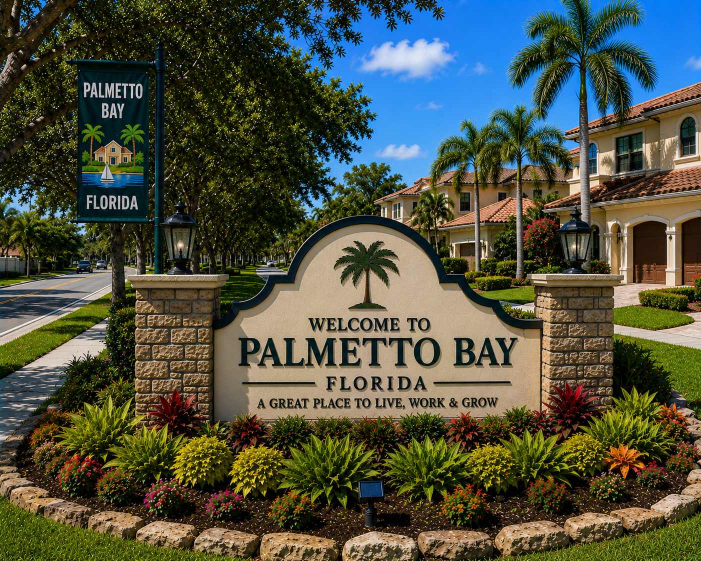 Palmetto Bay Miami real estate, luxury residential homes, family-friendly suburban estates, upscale South Miami neighborhood, tree-lined streets, homes for sale, and luxury living during daytime