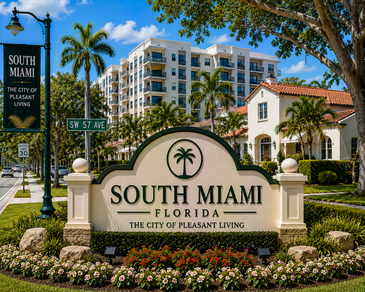 South Miami residential real estate, luxury homes, condos, apartments, and vibrant urban-suburban living during daytime