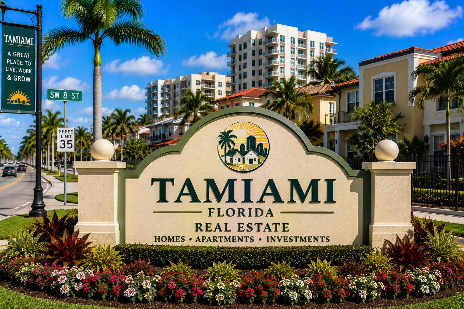 Tamiami Miami residential real estate, homes, apartments, and suburban community living during daytime
