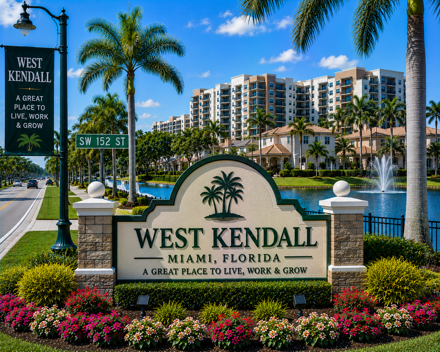 West Kendall Miami residential real estate, homes, apartments, condos, and suburban family community living during daytime