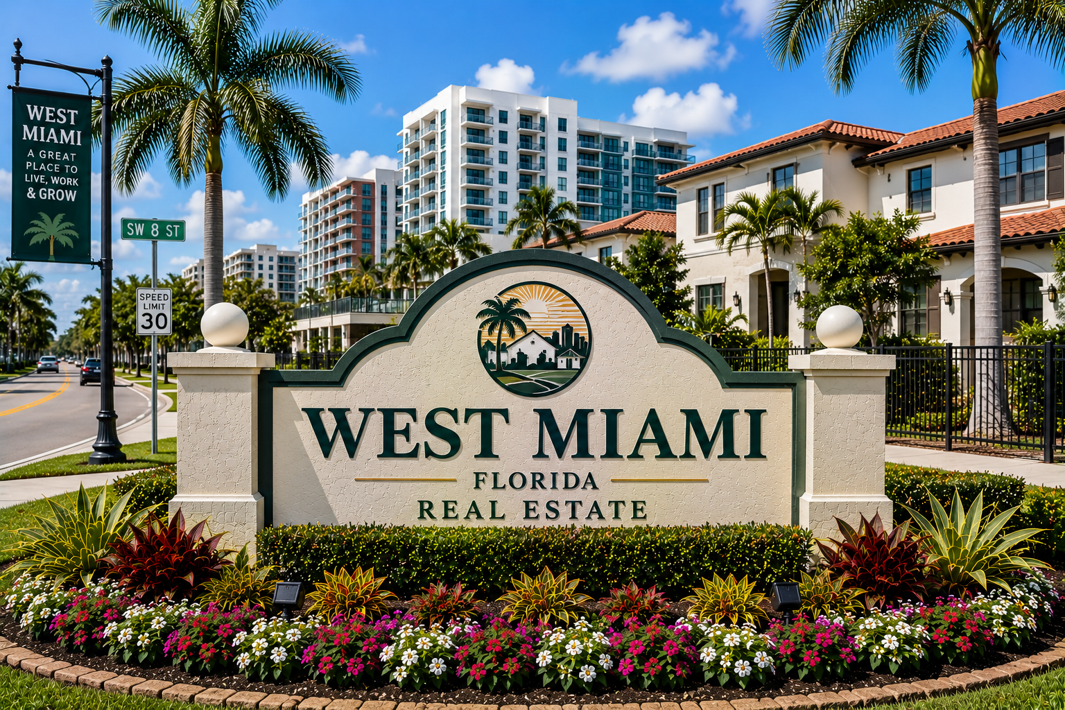 West Miami residential real estate, homes, apartments, and centrally located urban community living during daytime