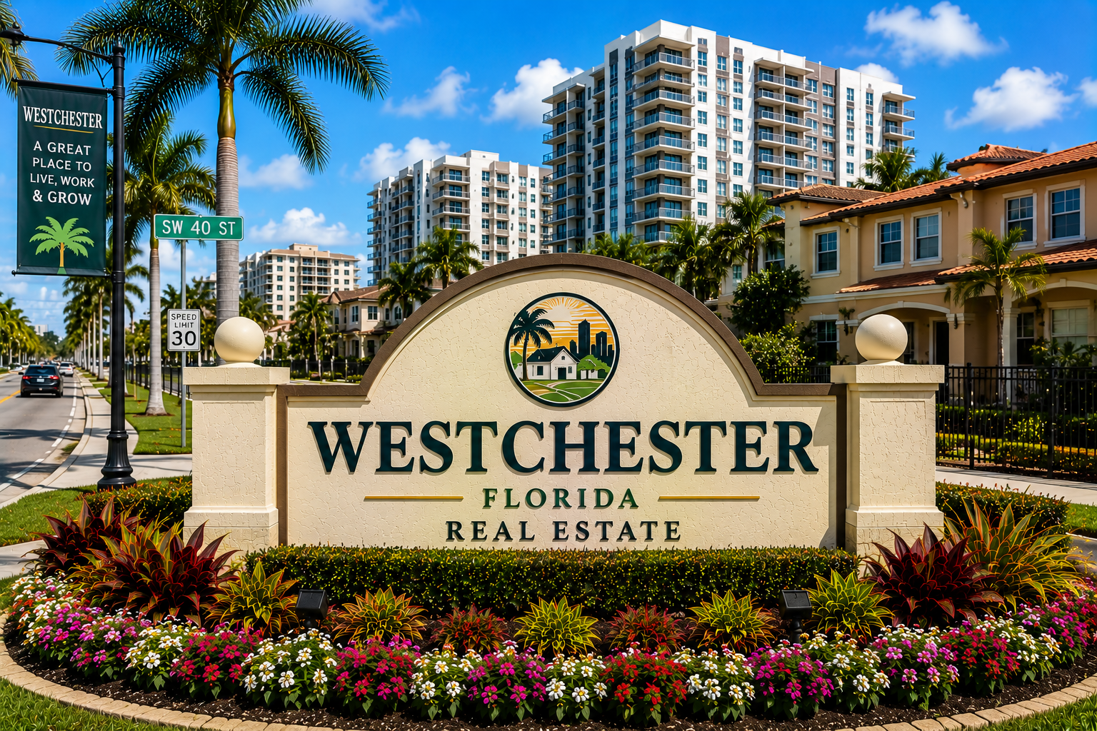 Westchester Miami residential real estate, homes, apartments, and family-friendly community living during daytime