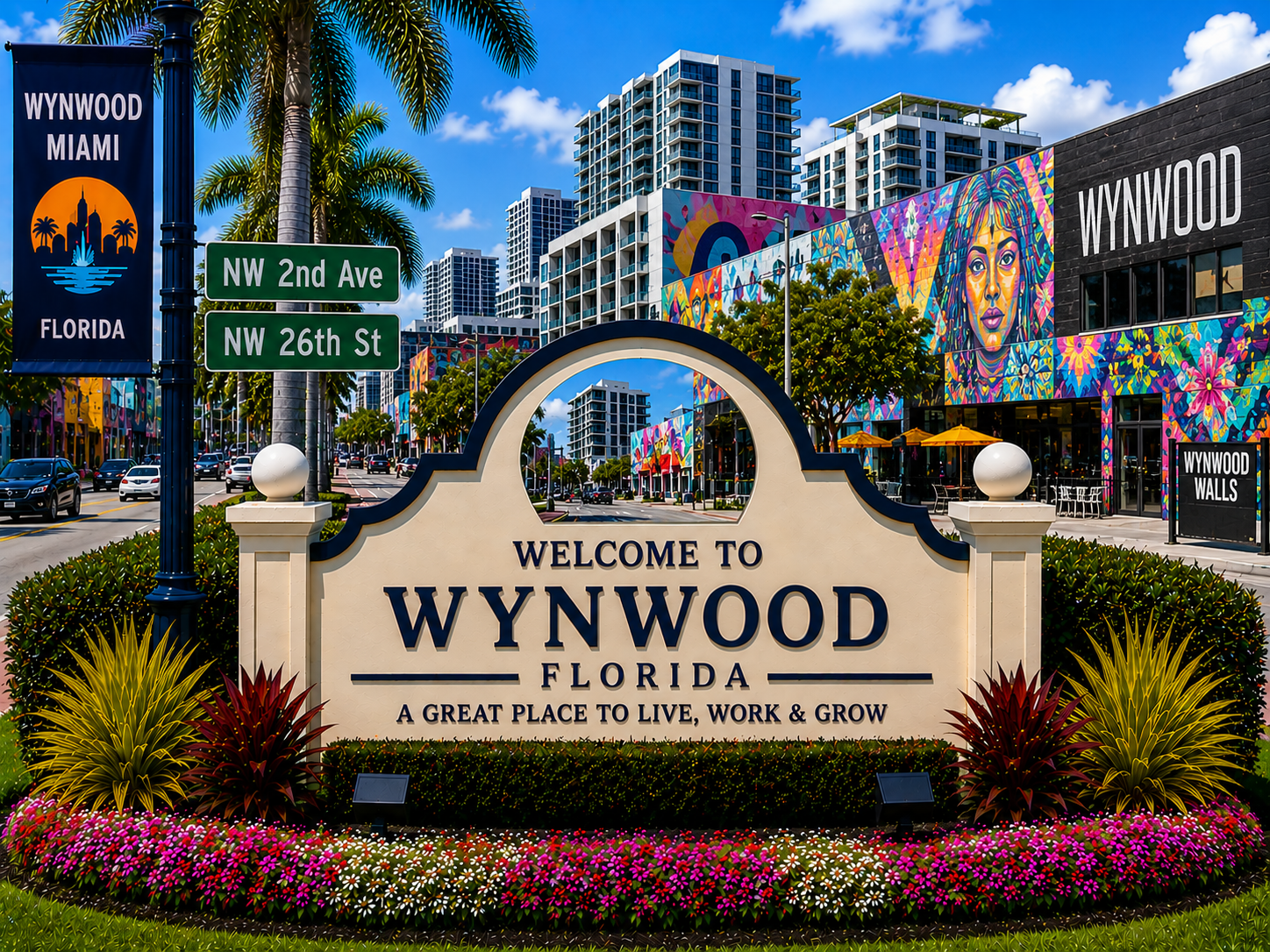 Wynwood Miami real estate, trendy urban residences, loft-style living, creative arts district, modern condominiums, colorful murals, and Miami neighborhood during daytime